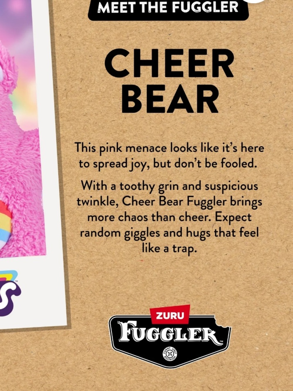 Fuggler X Care Bears - Plush Pink Rainbow Bear Toy with Button Eye - Picture 6 of 10